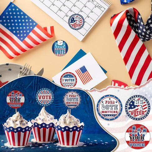 Tenceur 2 Rolls/ 1000 Pcs Be a Voter Stickers 1.5 Inch Vote Stickers White Red Blue Round Self Adhesive Labels 8 Designs Patriotic Stickers for 2024 Election Party Decorations Voting Decorations in Saudi Arabia