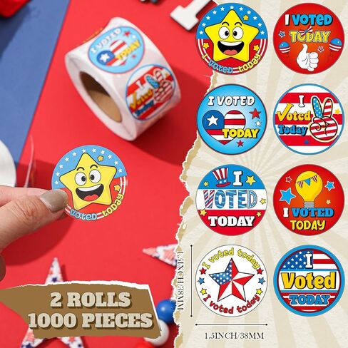 Tenceur 2 Rolls/ 1000 Pcs Be a Voter Stickers 1.5 Inch Vote Stickers White Red Blue Round Self Adhesive Labels 8 Designs Patriotic Stickers for 2024 Election Party Decorations Voting Decorations in Saudi Arabia
