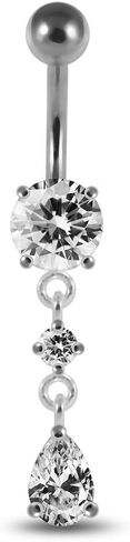 Crystal Stone Round with Teardrop CZ Stone Dangling 925 Sterling Silver with Stainless Steel Belly Button Ring in Saudi Arabia