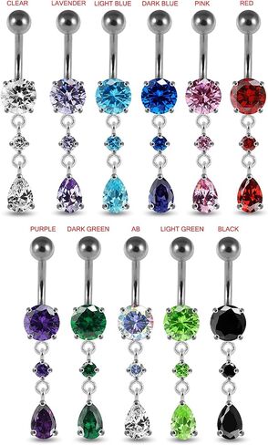 Crystal Stone Round with Teardrop CZ Stone Dangling 925 Sterling Silver with Stainless Steel Belly Button Ring in Saudi Arabia