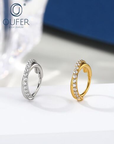 OUFER Nose Rings Hoops, 20G Clear CZ Double Hoop Nose Ring, 316L Surgical Steel Hinged Segment Nose Rings For Women, Inner Diameter 7MM Cartilage Rook Helix Lobe Tragus Daith Earrings in Saudi Arabia