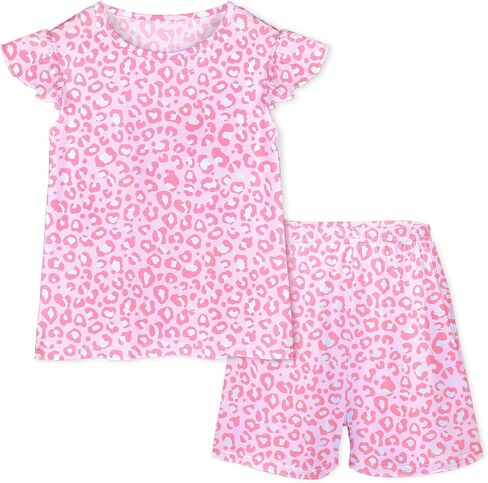 ICOSY Girls Pajamas for Kids Pajamas Toddler Girls 2 PCS Flutter Sleeve Top and Shorts Clothes Size 3-10 in Saudi Arabia
