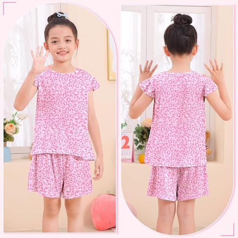 ICOSY Girls Pajamas for Kids Pajamas Toddler Girls 2 PCS Flutter Sleeve Top and Shorts Clothes Size 3-10 in Saudi Arabia