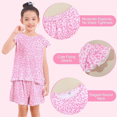 ICOSY Girls Pajamas for Kids Pajamas Toddler Girls 2 PCS Flutter Sleeve Top and Shorts Clothes Size 3-10 in Saudi Arabia