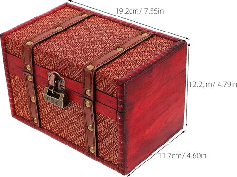 LOGOFUN Vintage Wooden Jewelry Box Retro Braided Woven Design Treasure Chest with Lock for Keepsake Home Desktop Storage Organizer Accessories - Red in Saudi Arabia
