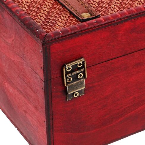 LOGOFUN Vintage Wooden Jewelry Box Retro Braided Woven Design Treasure Chest with Lock for Keepsake Home Desktop Storage Organizer Accessories - Red in Saudi Arabia