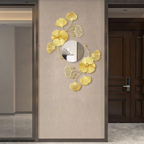 Tandefio 3 Pcs Metal Decorative Wall Mirrors for Living Room Metal Ginkgo Leaf Wall Mirror Modern Creative Wall Decor Wall Art Hanging Wall Decor Mirror for Entrance Bedroom Living Room in Saudi Arabia