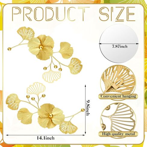 Tandefio 3 Pcs Metal Decorative Wall Mirrors for Living Room Metal Ginkgo Leaf Wall Mirror Modern Creative Wall Decor Wall Art Hanging Wall Decor Mirror for Entrance Bedroom Living Room in Saudi Arabia