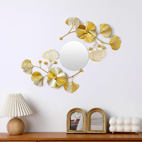 Tandefio 3 Pcs Metal Decorative Wall Mirrors for Living Room Metal Ginkgo Leaf Wall Mirror Modern Creative Wall Decor Wall Art Hanging Wall Decor Mirror for Entrance Bedroom Living Room in Saudi Arabia