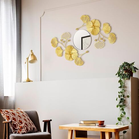 Tandefio 3 Pcs Metal Decorative Wall Mirrors for Living Room Metal Ginkgo Leaf Wall Mirror Modern Creative Wall Decor Wall Art Hanging Wall Decor Mirror for Entrance Bedroom Living Room in Saudi Arabia