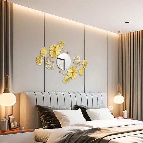 Tandefio 3 Pcs Metal Decorative Wall Mirrors for Living Room Metal Ginkgo Leaf Wall Mirror Modern Creative Wall Decor Wall Art Hanging Wall Decor Mirror for Entrance Bedroom Living Room in Saudi Arabia