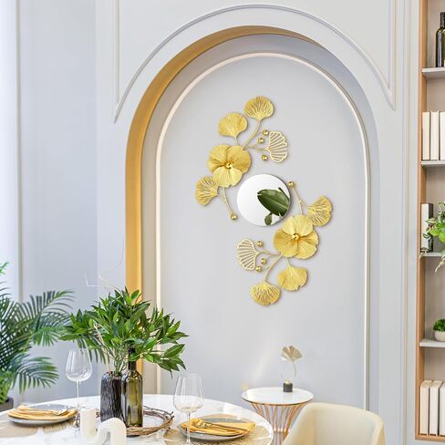 Tandefio 3 Pcs Metal Decorative Wall Mirrors for Living Room Metal Ginkgo Leaf Wall Mirror Modern Creative Wall Decor Wall Art Hanging Wall Decor Mirror for Entrance Bedroom Living Room in Saudi Arabia