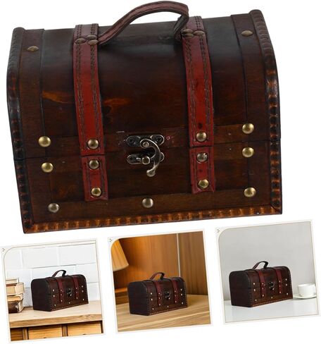 Cabilock Small Antique Storage Case with Lock Decorative Keepsake Holder for Jewelry Trinkets and Home Dark Brown Finish in Saudi Arabia
