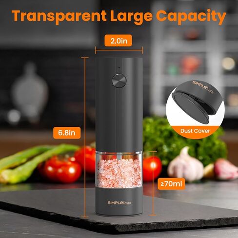 مجموعة مطحنة الفلفل الكهربائية ومطحنة الملح من SIMPLETASTE قابلة لإعادة الشحن مع ضوء LED، جسم من الفولاذ المقاوم للصدأ، خشونة قابلة للتعديل للفلفل والملح، هدية للرجال/النساء in Saudi Arabia