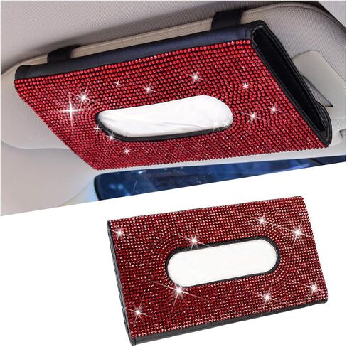 Bling Car Tissue Holder for Sun Visor, Crystal Rhinestone Leather Vehicle Paper Towel Case, Glitter Diamond Auto Napkin Clip Accessories for Women, Universal for SUV, RV, Truck (Black) in Saudi Arabia