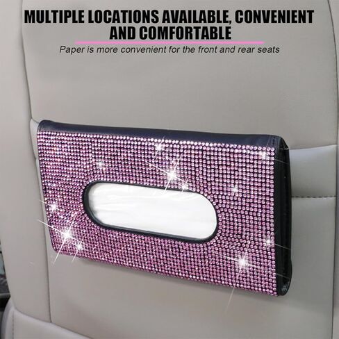 Bling Car Tissue Holder for Sun Visor, Crystal Rhinestone Leather Vehicle Paper Towel Case, Glitter Diamond Auto Napkin Clip Accessories for Women, Universal for SUV, RV, Truck (Black) in Saudi Arabia