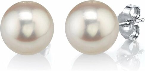 THE PEARL SOURCE Round White Freshwater Real Pearl Earrings in AAAA Quality for Women - 14k Gold Stud Earrings | Hypoallergenic Earrings with Genuine Cultured Pearls, Pearl Gifts for Christmas, Holidays and Anniversary in Saudi Arabia