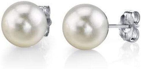 THE PEARL SOURCE Round White Freshwater Real Pearl Earrings in AAAA Quality for Women - 14k Gold Stud Earrings | Hypoallergenic Earrings with Genuine Cultured Pearls, Pearl Gifts for Christmas, Holidays and Anniversary in Saudi Arabia