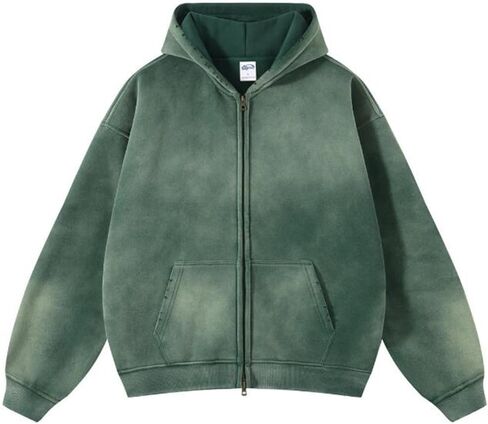 Mens Oversized Hoodies Streetwear Unisex Vintage Hoodies Zip Up Acid Wash Sweatshirt for Men Heavyweight in Kuwait