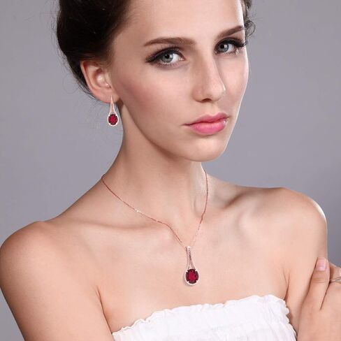 Gem Stone King 18K Rose Gold Plated Silver Blue Created Sapphire Pendant and Earrings Jewelry Set For Women | 18.00 Cttw | Oval 12X10MM | With 18 Inch Chain in Saudi Arabia