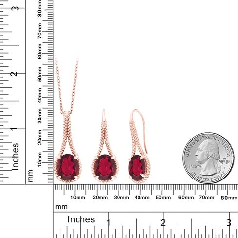 Gem Stone King 18K Rose Gold Plated Silver Blue Created Sapphire Pendant and Earrings Jewelry Set For Women | 18.00 Cttw | Oval 12X10MM | With 18 Inch Chain in Saudi Arabia