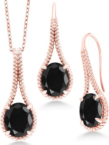 Gem Stone King 18K Rose Gold Plated Silver Blue Created Sapphire Pendant and Earrings Jewelry Set For Women | 18.00 Cttw | Oval 12X10MM | With 18 Inch Chain in Saudi Arabia
