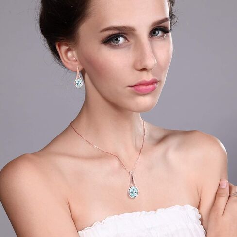 Gem Stone King 18K Rose Gold Plated Silver Blue Created Sapphire Pendant and Earrings Jewelry Set For Women | 18.00 Cttw | Oval 12X10MM | With 18 Inch Chain in Saudi Arabia