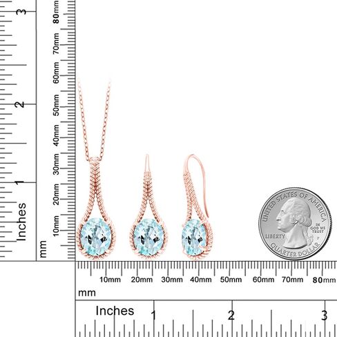 Gem Stone King 18K Rose Gold Plated Silver Blue Created Sapphire Pendant and Earrings Jewelry Set For Women | 18.00 Cttw | Oval 12X10MM | With 18 Inch Chain in Saudi Arabia