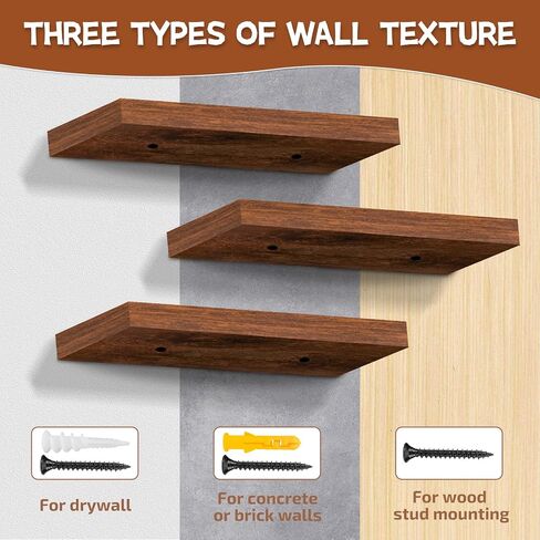 3PCS Floating Book Shelves for Wall, Wall Mounted Shelves with Invisible Brackets for Bathroom, Living Room, Bedroom and Kitchen with 25lbs Capacity - Rustic Brown(15.75 * 6.7 * 1.5inch) in Saudi Arabia