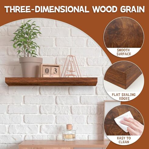 3PCS Floating Book Shelves for Wall, Wall Mounted Shelves with Invisible Brackets for Bathroom, Living Room, Bedroom and Kitchen with 25lbs Capacity - Rustic Brown(15.75 * 6.7 * 1.5inch) in Saudi Arabia