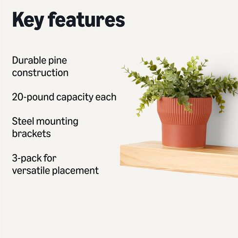 Amazon Basics Wood Floating Wall Shelves, Pack of 3, White, 15.8" x 5" x 1.8" in Saudi Arabia