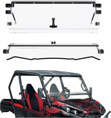 Kojem 2-in-1 Folding Windshield Compatible with 2016-2023 Kawasaki Teryx 4 800/ Teryx 4 S Flip Down Clear Polycarbonate Windscreen in Saudi Arabia