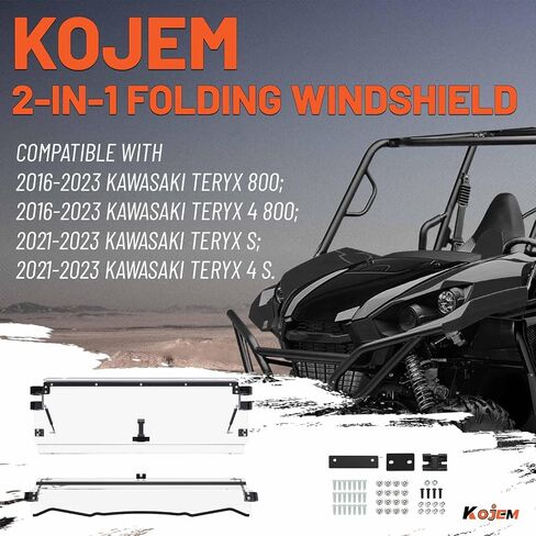 Kojem 2-in-1 Folding Windshield Compatible with 2016-2023 Kawasaki Teryx 4 800/ Teryx 4 S Flip Down Clear Polycarbonate Windscreen in Saudi Arabia