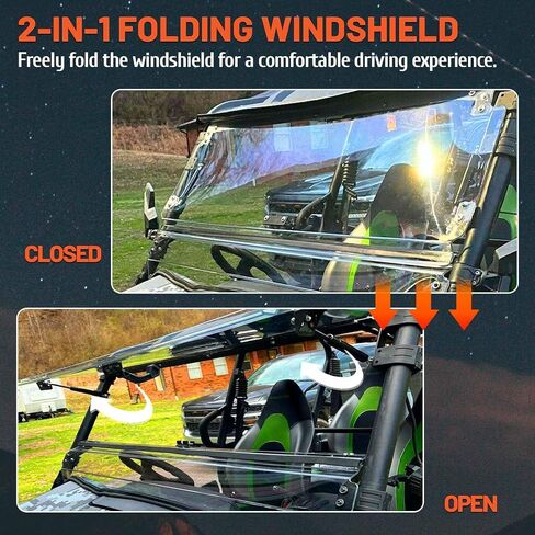 Kojem 2-in-1 Folding Windshield Compatible with 2016-2023 Kawasaki Teryx 4 800/ Teryx 4 S Flip Down Clear Polycarbonate Windscreen in Saudi Arabia