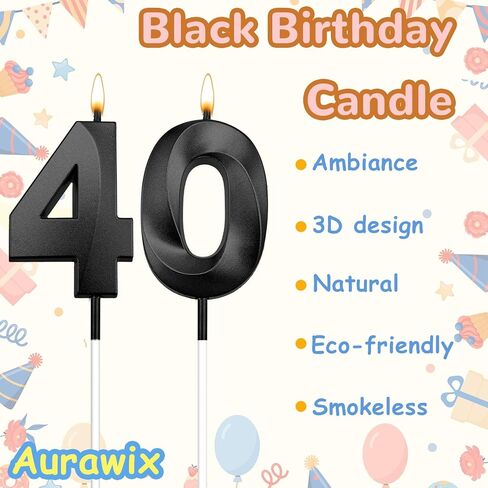 18th Birthday Candles Black Birthday Candles Numeral Candles Cake Topper Decoration for Birthday Party Candles Wedding Anniversary Celebration Supplies（Black，18th） in Saudi Arabia
