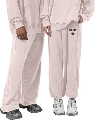 Mens Graphic Acid Wash Sweatpants Streetwear Star Vintage Y2k Pants Cotton Elastic Waist Gym Athletic Joggers Workout in Kuwait