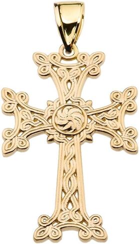 14k Yellow Gold Eternity "Khachkar" Armenian Cross Pendant (Small) in Saudi Arabia