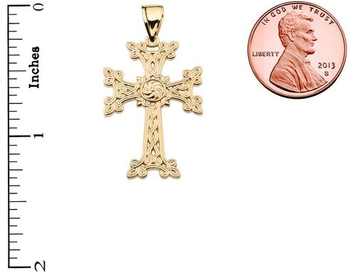 14k Yellow Gold Eternity "Khachkar" Armenian Cross Pendant (Small) in Saudi Arabia