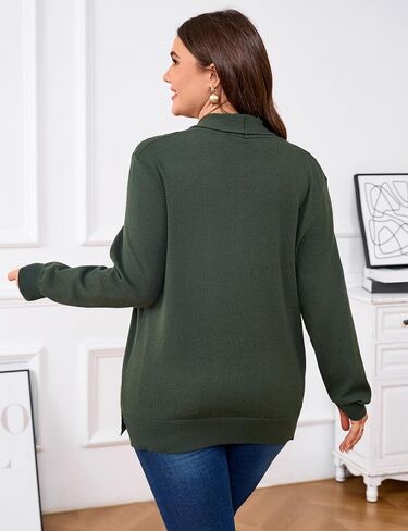 Plus Size Women's Button Front Cardigan Long Sleeve Knit Open Front Sweater with Lapel Collar and Pockets in Saudi Arabia