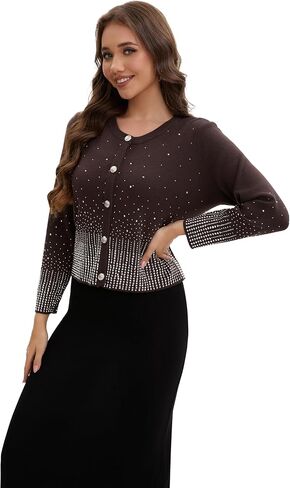 Froggirl Women's Sparkle Rhinestone Button Down Cardigan Sweater – Elegant Long Sleeve Knit Jackets Top in Saudi Arabia