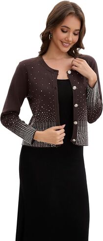 Froggirl Women's Sparkle Rhinestone Button Down Cardigan Sweater – Elegant Long Sleeve Knit Jackets Top in Saudi Arabia