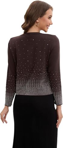 Froggirl Women's Sparkle Rhinestone Button Down Cardigan Sweater – Elegant Long Sleeve Knit Jackets Top in Saudi Arabia