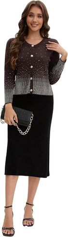 Froggirl Women's Sparkle Rhinestone Button Down Cardigan Sweater – Elegant Long Sleeve Knit Jackets Top in Saudi Arabia