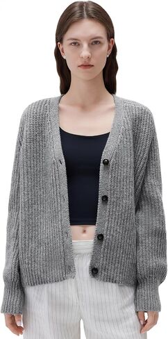 SUUKSESS Women Long Sleeve Button Down Short Cardigan 2025 Fall Loose Open Front Knit Sweater in Saudi Arabia