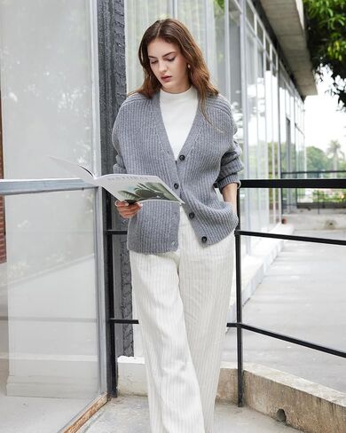 SUUKSESS Women Long Sleeve Button Down Short Cardigan 2025 Fall Loose Open Front Knit Sweater in Saudi Arabia