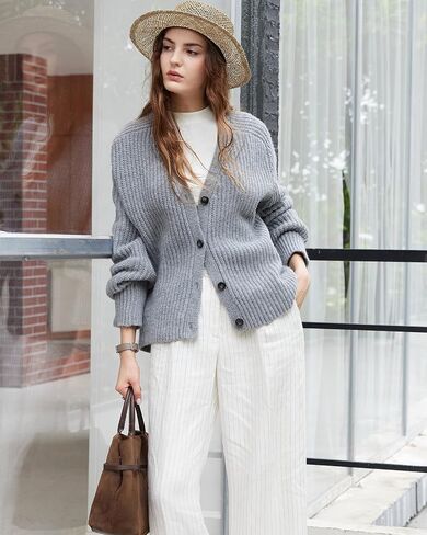 SUUKSESS Women Long Sleeve Button Down Short Cardigan 2025 Fall Loose Open Front Knit Sweater in Saudi Arabia