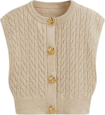 CIDER Sleeveless Knit Cardigan Sweater Women Crew Neck Casual Rose Button Cable Knit Vest in Saudi Arabia