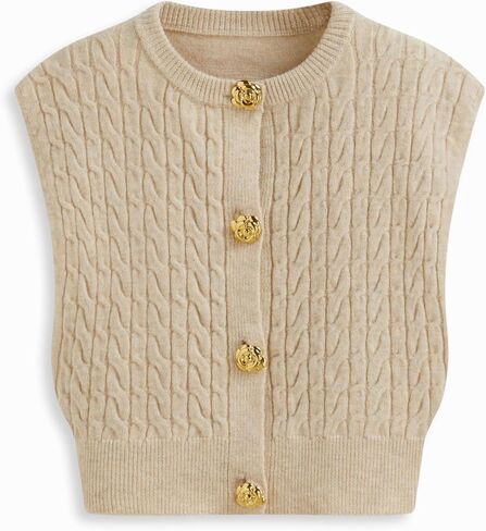 CIDER Sleeveless Knit Cardigan Sweater Women Crew Neck Casual Rose Button Cable Knit Vest in Saudi Arabia