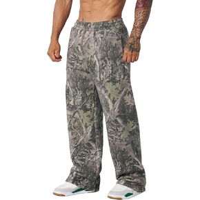 Ogfao Men's Baggy Camo Sweatpants Wide Leg Hunting Loose Joggers Workout Athletic Sweat Pants wtih Pockets in Kuwait