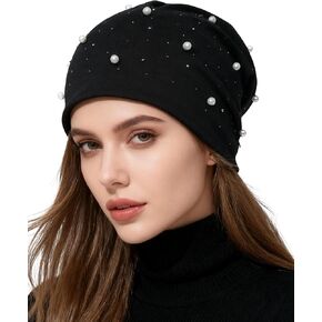 ACECHA Rhinestone and Pearl Beanie for Women - Lightweight Sparkly Slouchy Skull Cap, Fashion Beanies Hats for Spring Fall in Kuwait